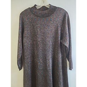 Lane Bryant Womens 18/20 Mock Neck Black Multicolor Glitter Sweater Party Dress‎